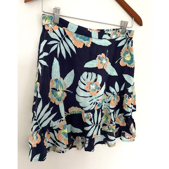 Roxy Face to Love Ruffle Mini Skirt Tropical Leaf Print Flirty Wrap Feminine M - Picture 11 of 11